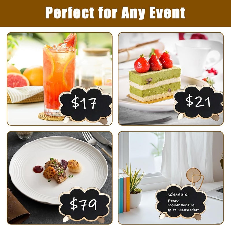 Bolsdoic 10PCS Mini Chalkboard Signs, Framed Small Chalk Board Food Labels with Easel Stand, Reusable Writable Blackboard with 2 Chalks, Wood Place Cards for Weddings, Birthday Parties, Buffet (Cloud) - Image 5